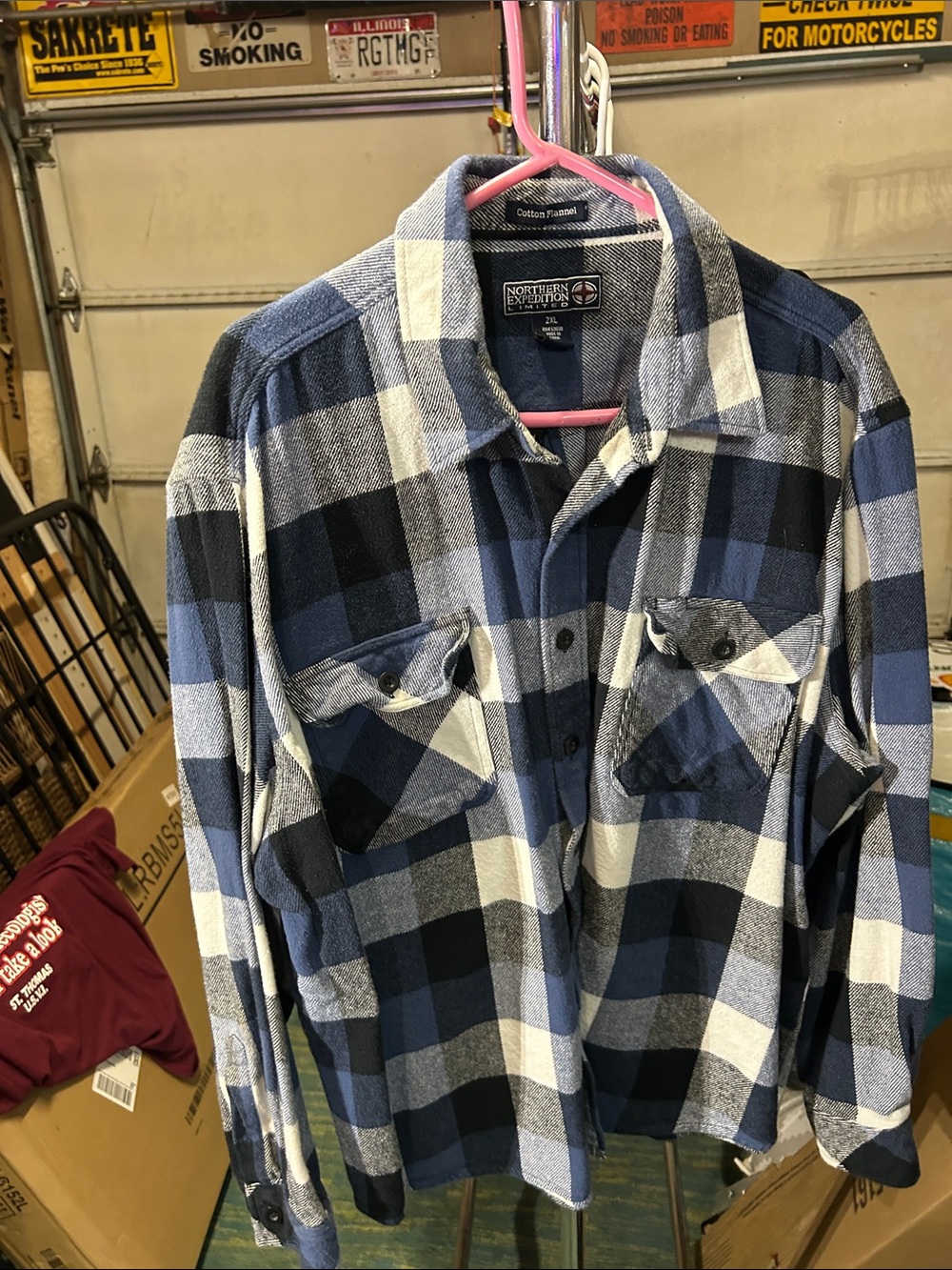 Blue and White Plaid Casual Button-Down Shirt